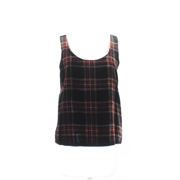 J Crew Top NEW $80 Sz 10 Black Multi Color Velour Velvet Plaid 100% Poly Top