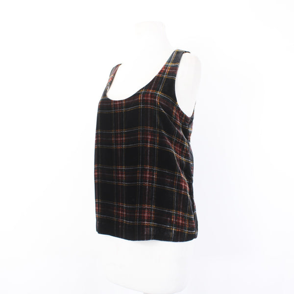 J Crew Top NEW $80 Sz 10 Black Multi Color Velour Velvet Plaid 100% Poly Top