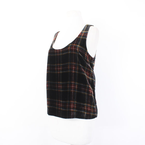 J Crew Top NEW $80 Sz 10 Black Multi Color Velour Velvet Plaid 100% Poly Top