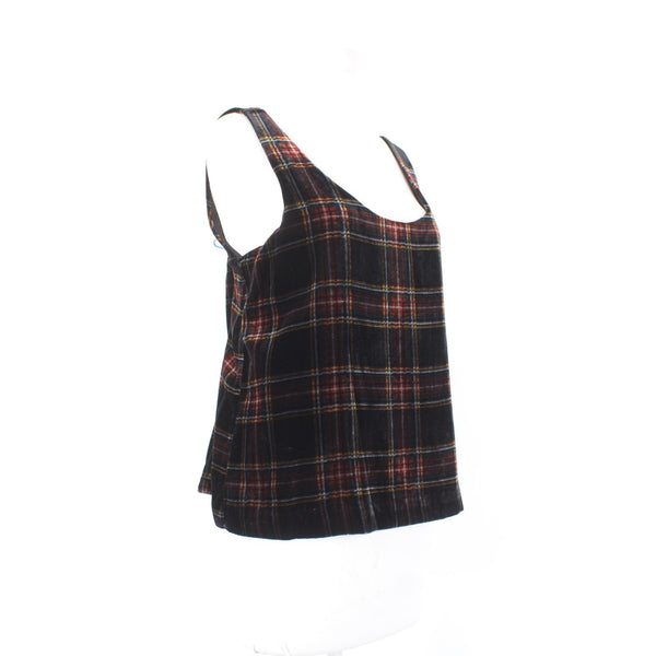 J Crew Top NEW $80 Sz 10 Black Multi Color Velour Velvet Plaid 100% Poly Top