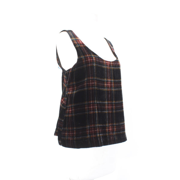 J Crew Top NEW $80 Sz 10 Black Multi Color Velour Velvet Plaid 100% Poly Top