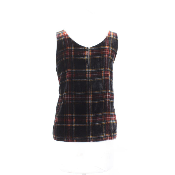 J Crew Top NEW $80 Sz 10 Black Multi Color Velour Velvet Plaid 100% Poly Top