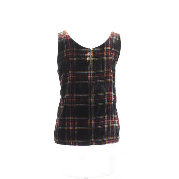 J Crew Top NEW $80 Sz 10 Black Multi Color Velour Velvet Plaid 100% Poly Top