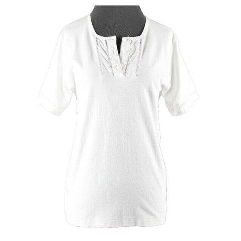 David Smith NEW $52 Sz S White Button Neck Cotton Polyester Knit Top