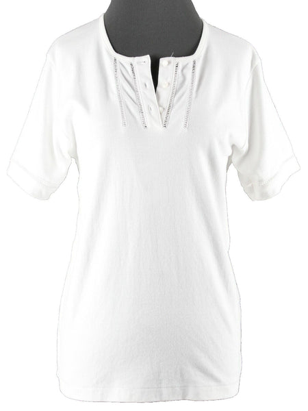 David Smith NEW $52 Sz S White Button Neck Cotton Polyester Knit Top