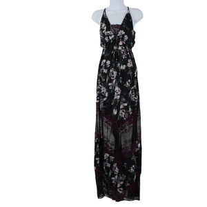 Free People NEW $128 Midnight Combo Sz M Black Multi Lace Floral Poly Jumpsuit