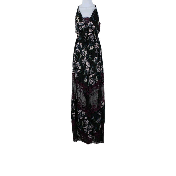 Free People NEW $128 Midnight Combo Sz M Black Multi Lace Floral Poly Jumpsuit