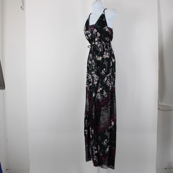 Free People NEW $128 Midnight Combo Sz M Black Multi Lace Floral Poly Jumpsuit