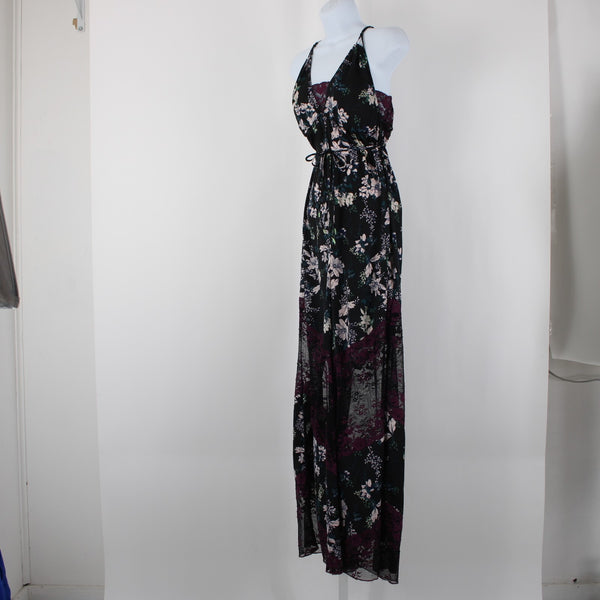 Free People NEW $128 Midnight Combo Sz M Black Multi Lace Floral Poly Jumpsuit