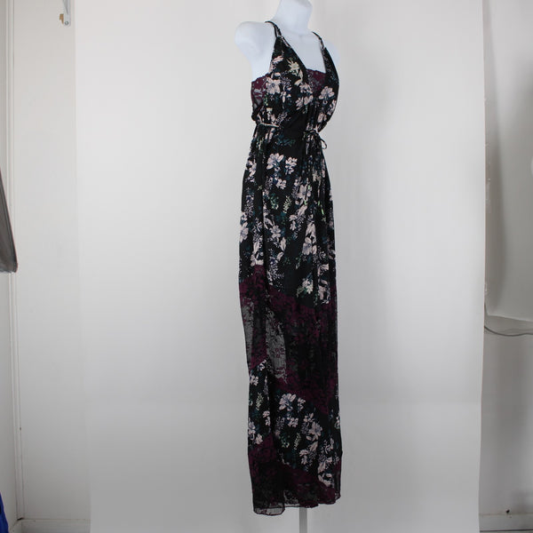 Free People NEW $128 Midnight Combo Sz M Black Multi Lace Floral Poly Jumpsuit