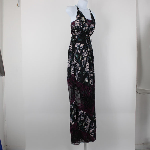 Free People NEW $128 Midnight Combo Sz M Black Multi Lace Floral Poly Jumpsuit