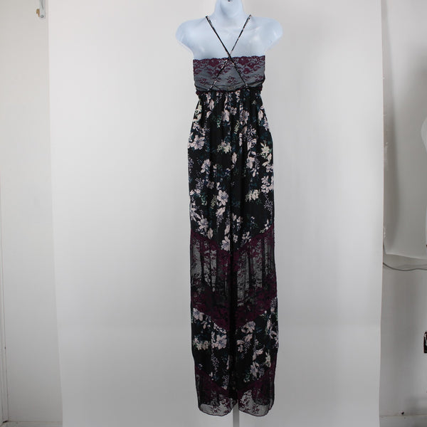 Free People NEW $128 Midnight Combo Sz M Black Multi Lace Floral Poly Jumpsuit