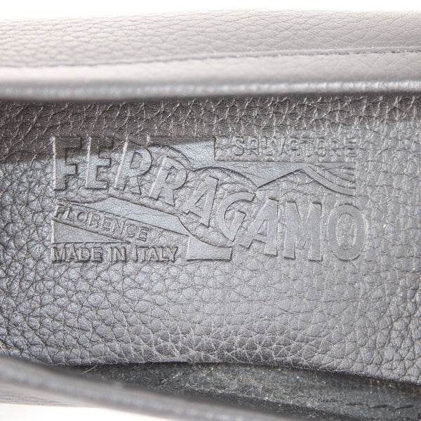 Ferragamo Flats Sz 7 Black Silver Hardware Buckle Slip On Closed Toe Leather