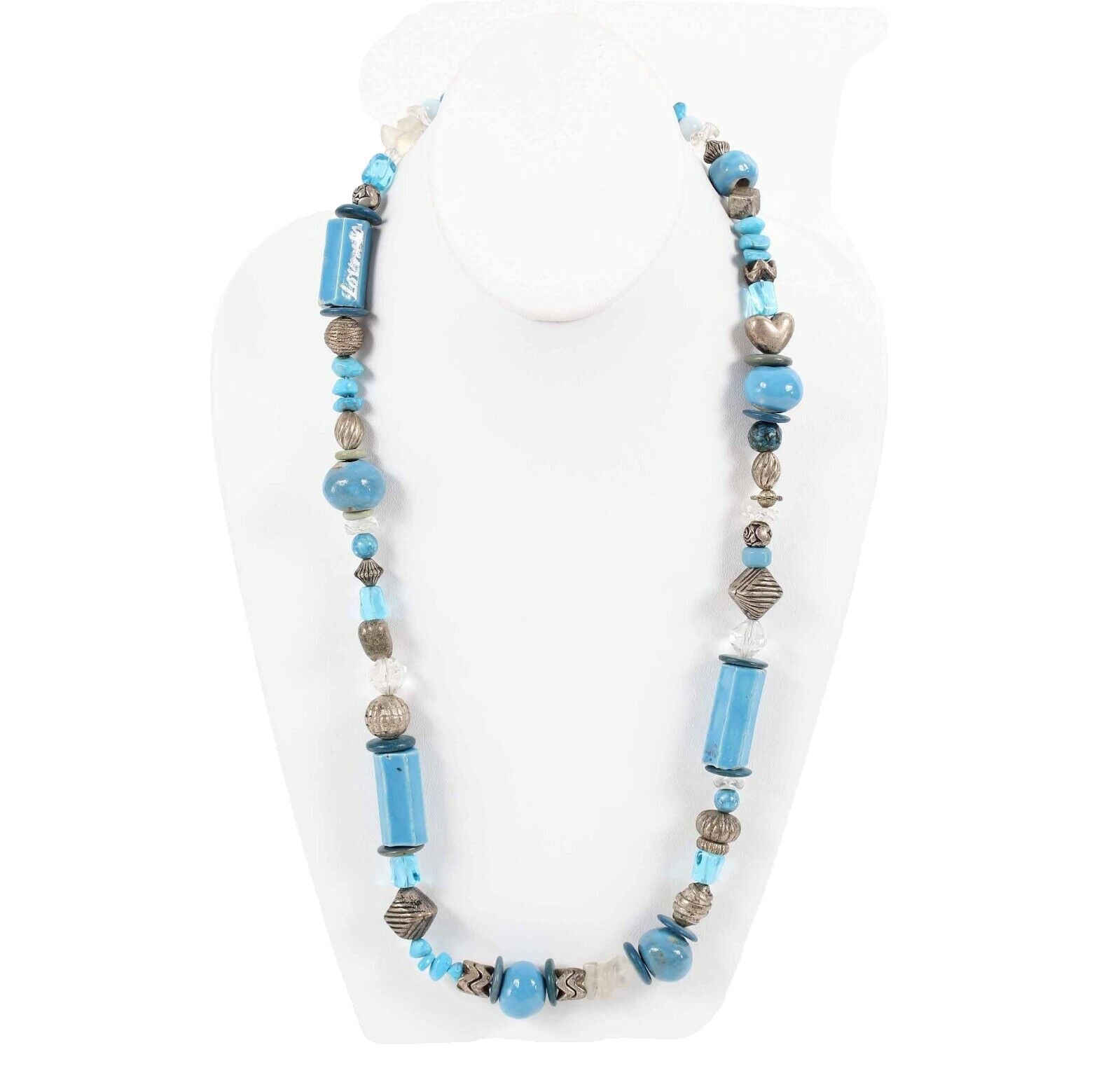 Judith Ann NEW 28" Silvertone Blue Aqua Mixed Beads Single Strand Necklace