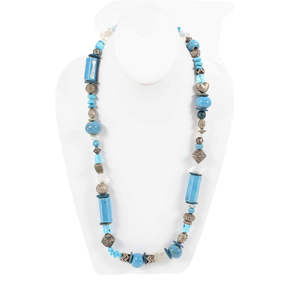 Judith Ann NEW 28" Silvertone Blue Aqua Mixed Beads Single Strand Necklace