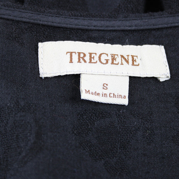 Tregene NEW $177 Sz S Black Lace Eyelet Button Down V Neck Cotton Linen Top