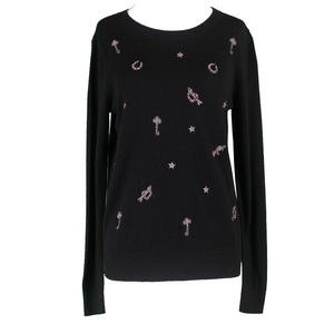 French Connection NEW $138 Sz S Black Silver Stones Beads Cotton Blend Sweater