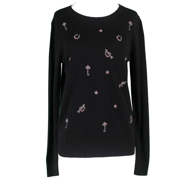 French Connection NEW $138 Sz S Black Silver Stones Beads Cotton Blend Sweater