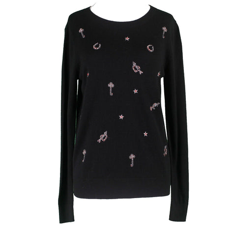 French Connection NEW $138 Sz S Black Silver Stones Beads Cotton Blend Sweater