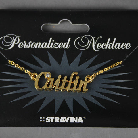 CAITLIN NEW Name Goldtone Rhinestone Accent 14.5" w 4.5" Multi Ring Ext Necklace