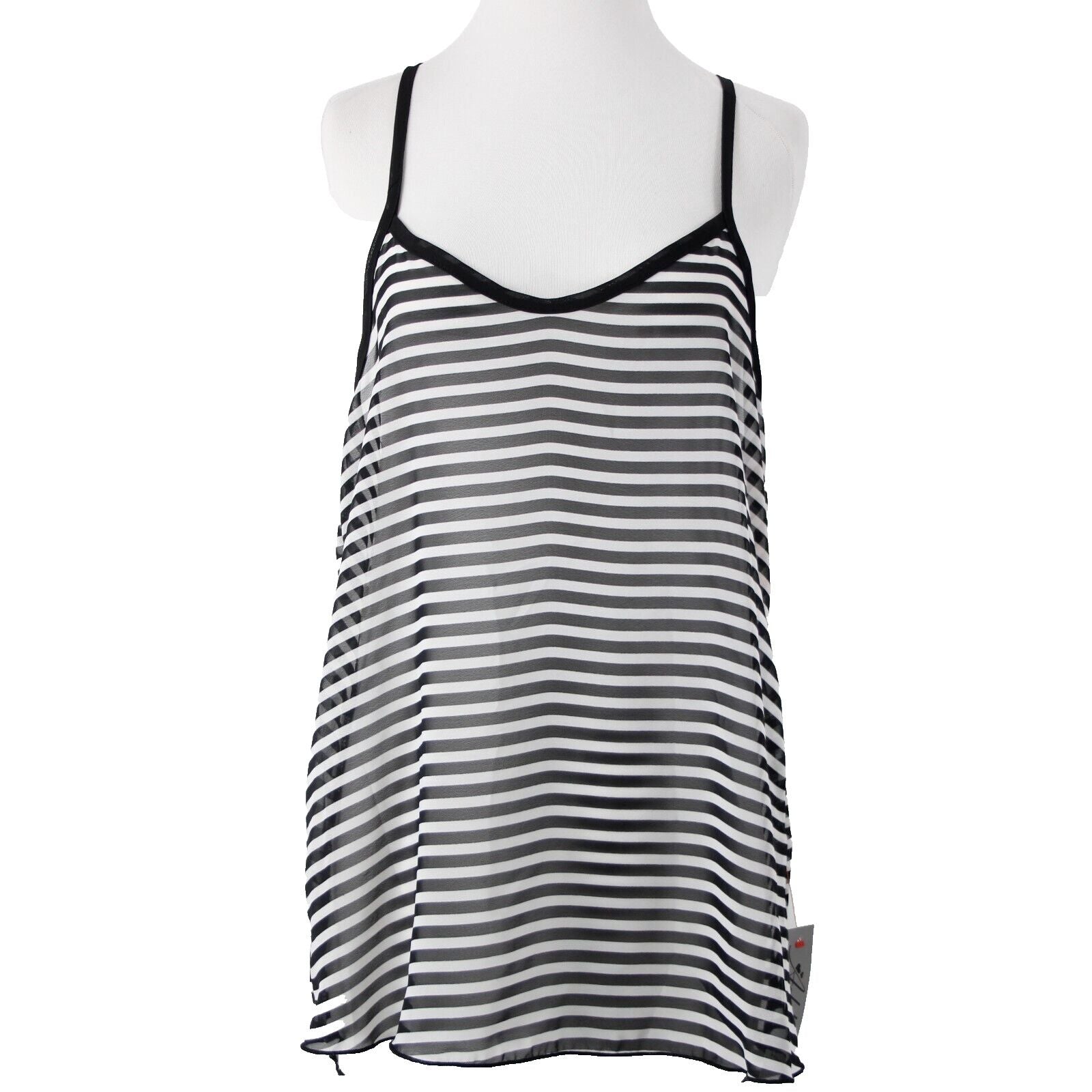 Trac NEW $35 Beatlejuice Sz L Black White Sheer Striped 100% Polyester Tank Top