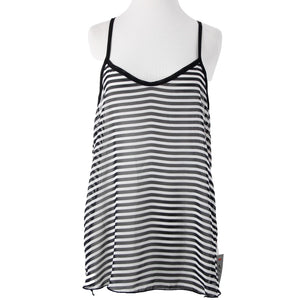 Trac NEW $35 Beatlejuice Sz L Black White Sheer Striped 100% Polyester Tank Top