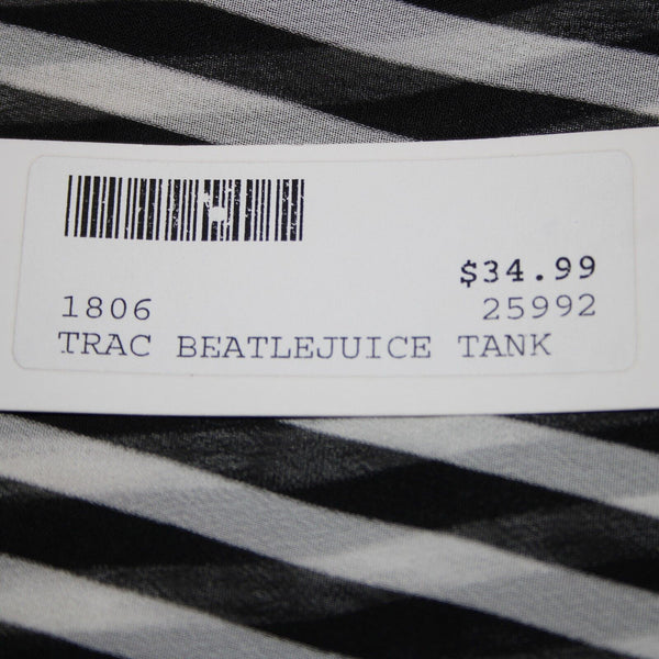 Trac NEW $35 Beatlejuice Sz L Black White Sheer Striped 100% Polyester Tank Top