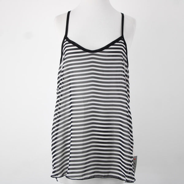 Trac NEW $35 Beatlejuice Sz L Black White Sheer Striped 100% Polyester Tank Top