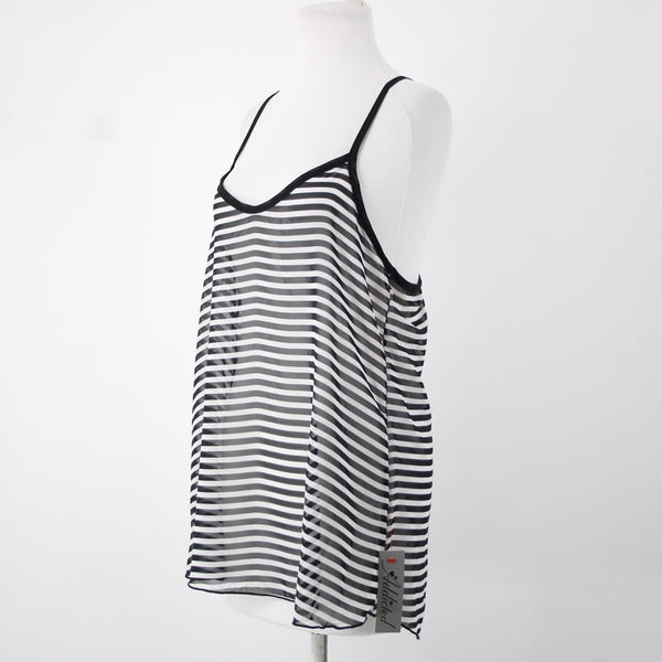 Trac NEW $35 Beatlejuice Sz L Black White Sheer Striped 100% Polyester Tank Top