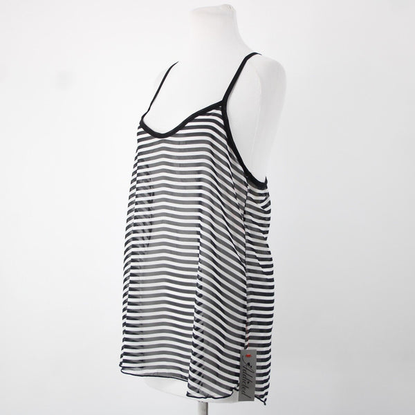 Trac NEW $35 Beatlejuice Sz L Black White Sheer Striped 100% Polyester Tank Top