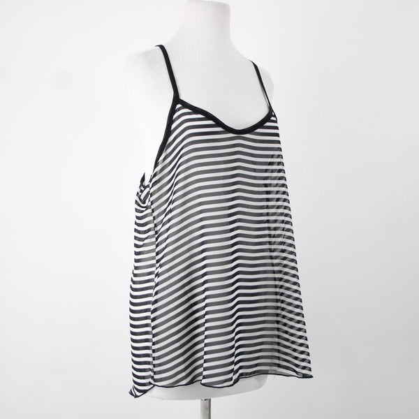 Trac NEW $35 Beatlejuice Sz L Black White Sheer Striped 100% Polyester Tank Top