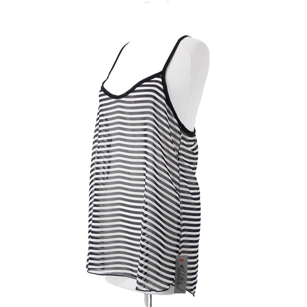 Trac NEW $35 Beatlejuice Sz L Black White Sheer Striped 100% Polyester Tank Top