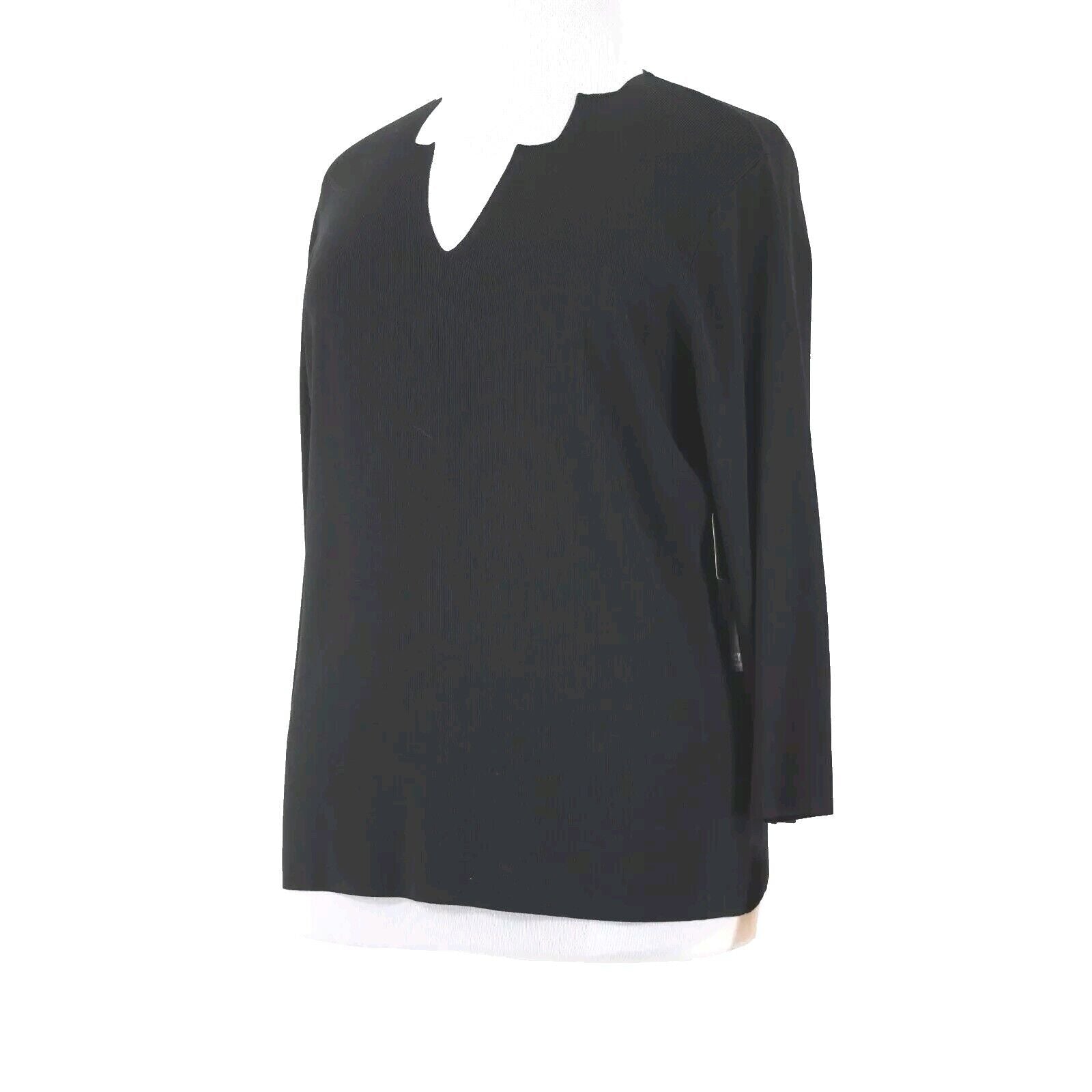 Cyrus NEW $78 Sz 1X Black Keyhole V Neck 3/4 Sleeve Nylon Rayon Top