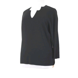 Cyrus NEW $78 Sz 1X Black Keyhole V Neck 3/4 Sleeve Nylon Rayon Top