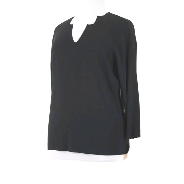 Cyrus NEW $78 Sz 1X Black Keyhole V Neck 3/4 Sleeve Nylon Rayon Top