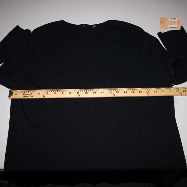 Cyrus NEW $78 Sz 1X Black Keyhole V Neck 3/4 Sleeve Nylon Rayon Top