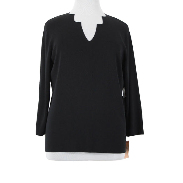 Cyrus NEW $78 Sz 1X Black Keyhole V Neck 3/4 Sleeve Nylon Rayon Top