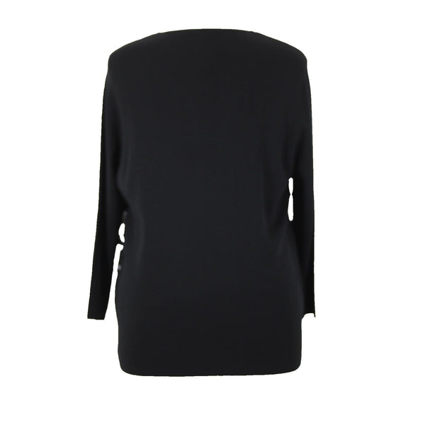Cyrus NEW $78 Sz 1X Black Keyhole V Neck 3/4 Sleeve Nylon Rayon Top