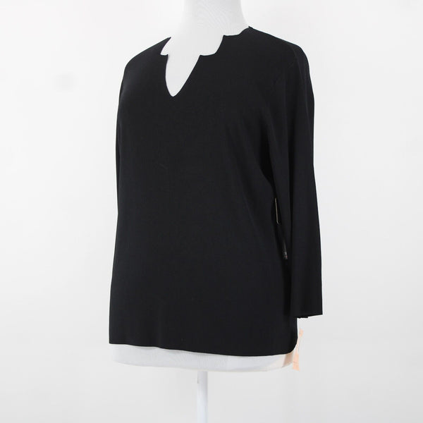 Cyrus NEW $78 Sz 1X Black Keyhole V Neck 3/4 Sleeve Nylon Rayon Top