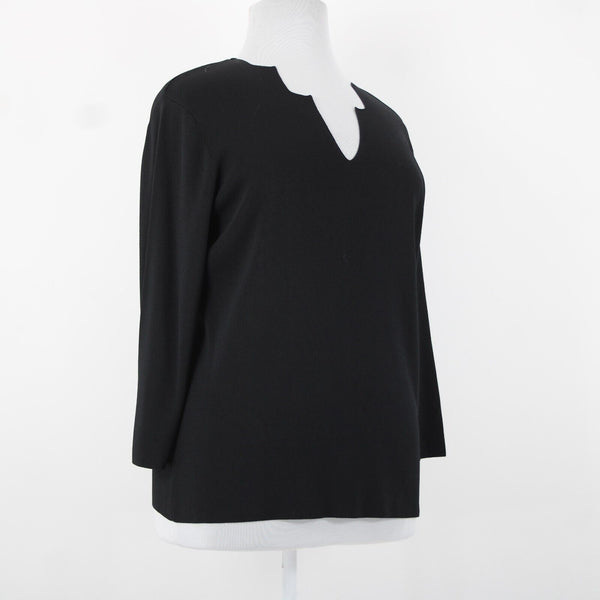 Cyrus NEW $78 Sz 1X Black Keyhole V Neck 3/4 Sleeve Nylon Rayon Top