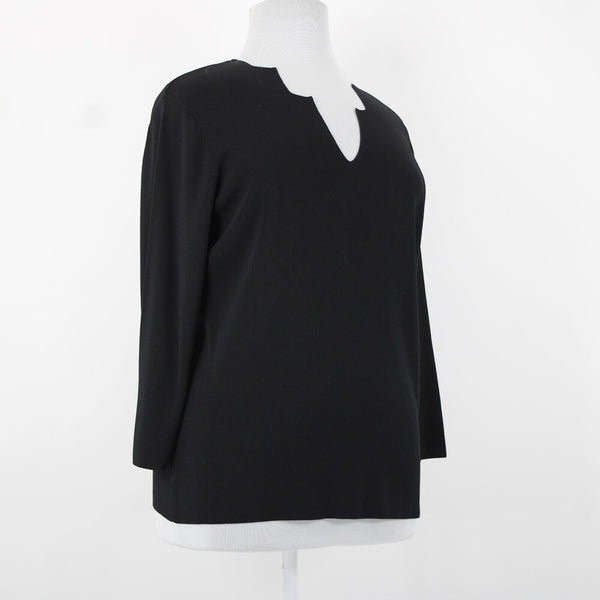 Cyrus NEW $78 Sz 1X Black Keyhole V Neck 3/4 Sleeve Nylon Rayon Top