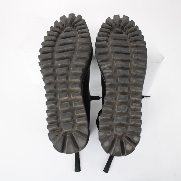 All Black Sz 38.5 Black Tan Lace Up Zipper Closure Leather Rubber Sole 2" Boots