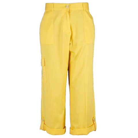 Lark Lane NEW $54 Sz 12 x 22 Yellow Silver Cuffed Cotton Blend Cuffed Capri