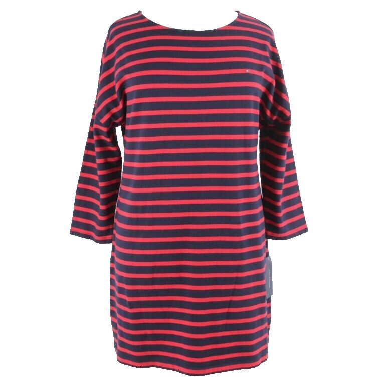 Tommy Hilfiger NEW $80 Sz XL Red Navy Green Striped 100% Cotton Dress
