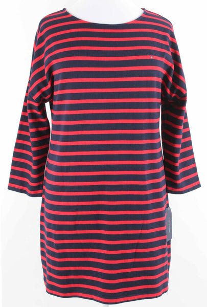 Tommy Hilfiger NEW $80 Sz XL Red Navy Green Striped 100% Cotton Dress