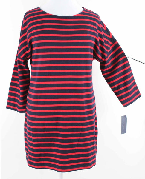 Tommy Hilfiger NEW $80 Sz XL Red Navy Green Striped 100% Cotton Dress