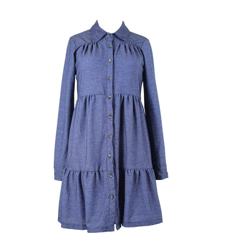 Ultra Flirt NEW $39 Sz M Blue Black Knit Roll Tab Button Up Poly Shirt Dress