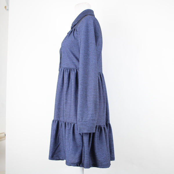 Ultra Flirt NEW $39 Sz M Blue Black Knit Roll Tab Button Up Poly Shirt Dress