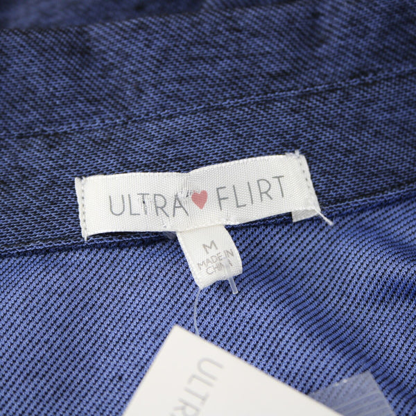 Ultra Flirt NEW $39 Sz M Blue Black Knit Roll Tab Button Up Poly Shirt Dress