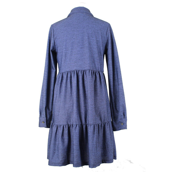 Ultra Flirt NEW $39 Sz M Blue Black Knit Roll Tab Button Up Poly Shirt Dress